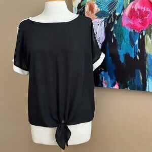 Spense Black & White Contrast Trim Tie-Front Blouse Women's Size Medium